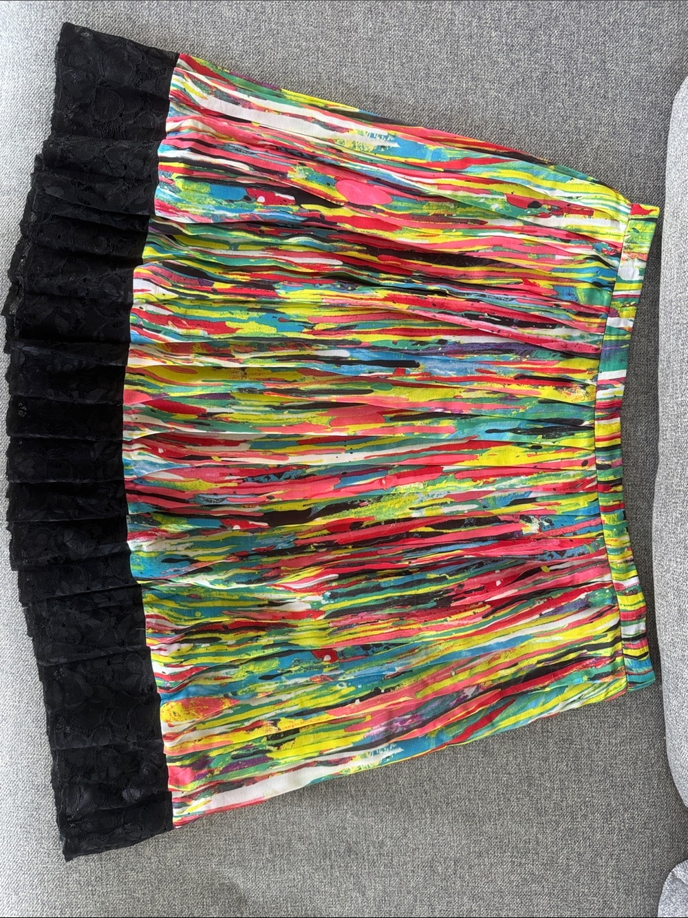 Prabal Gurung for Target Multicolor Pleated Mini Skirt with Black Lace Trim